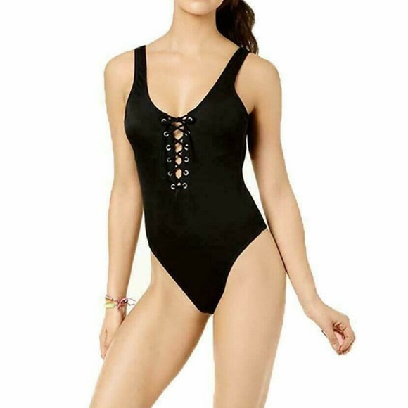 One-Piece Black Ribbed Low Back Swimsuit XS - Picture 1 of 7